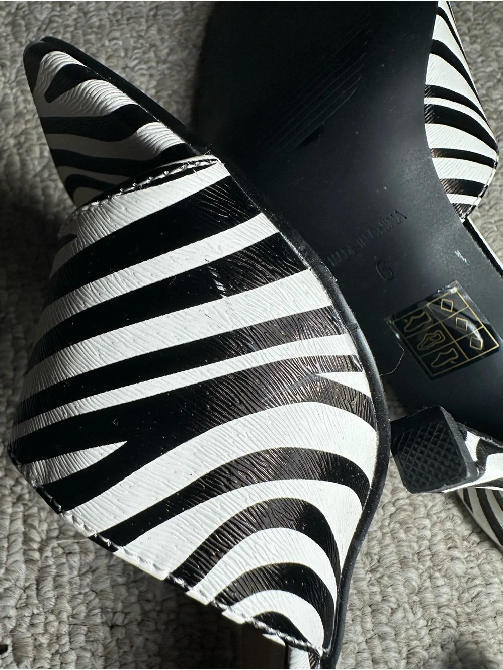 Mystic Zebra-Pattern Slide Heels - Black & White